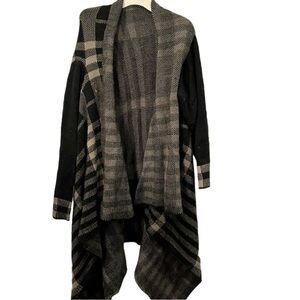 Attitudes by Renee black gray houndstooth plaid waterfall DUSTER sweater…